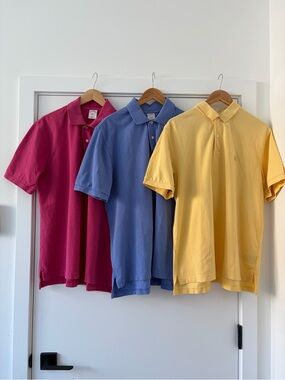 Bundle of Brooks Brothers 100% Cotton Classic Polos, Magenta, Blue, and Yellow L
